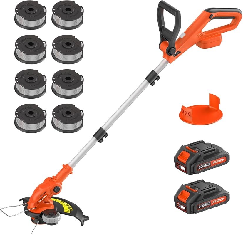 20V Cordless Electric String Trimmer and Lawn Edger with Two Batteries and Extra Spool Line Kit