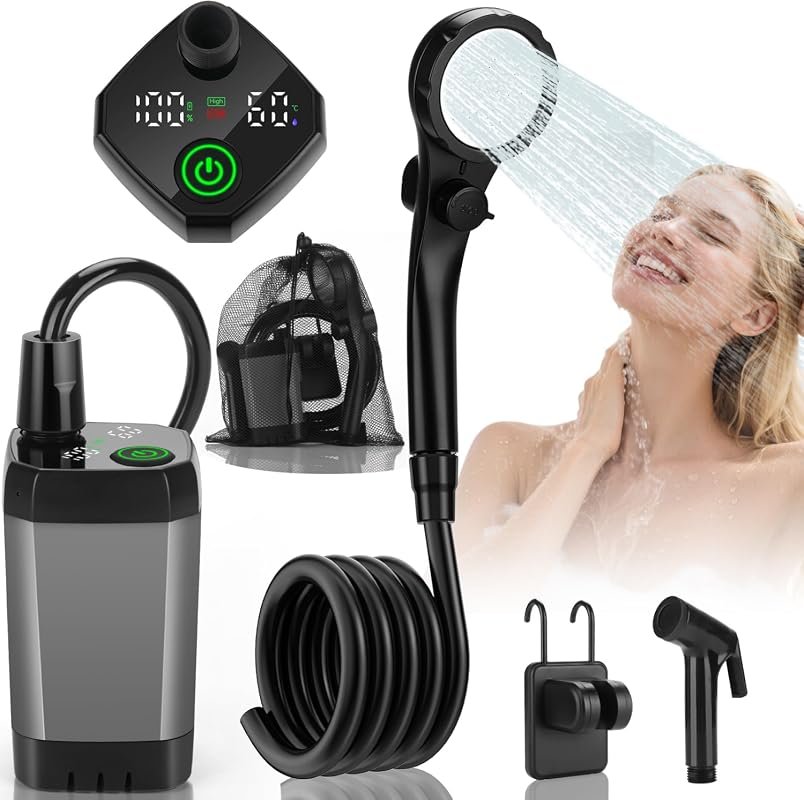 vignuto Portable Camping Shower, Rechargeable Water Pump with LED Digi