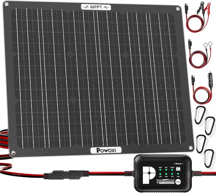 POWOXI 50W 12V Flexible Solar Battery Trickle Charger with Smart MPPT 