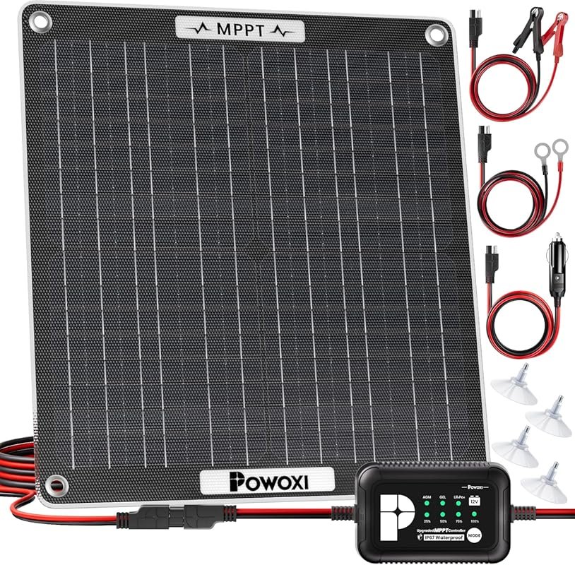 POWOXI 30W 12V Waterproof Flexible Solar Battery Trickle Charger with 