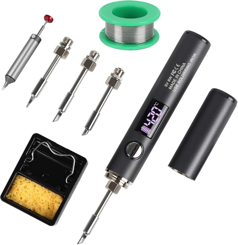 USB-C Rechargeable Cordless Soldering Iron Pen with OLED Screen, Inclu