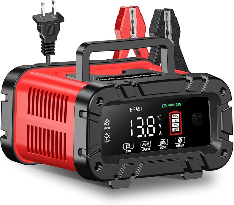 E-FAST 12/24V Smart Battery Charger for Car and Motorcycle with Pulse 