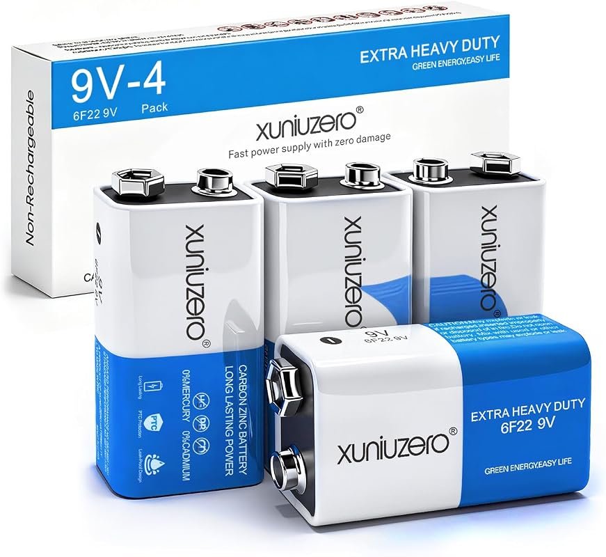 9V Alkaline Batteries 4-Pack for Reliable Power in Smoke Detectors and