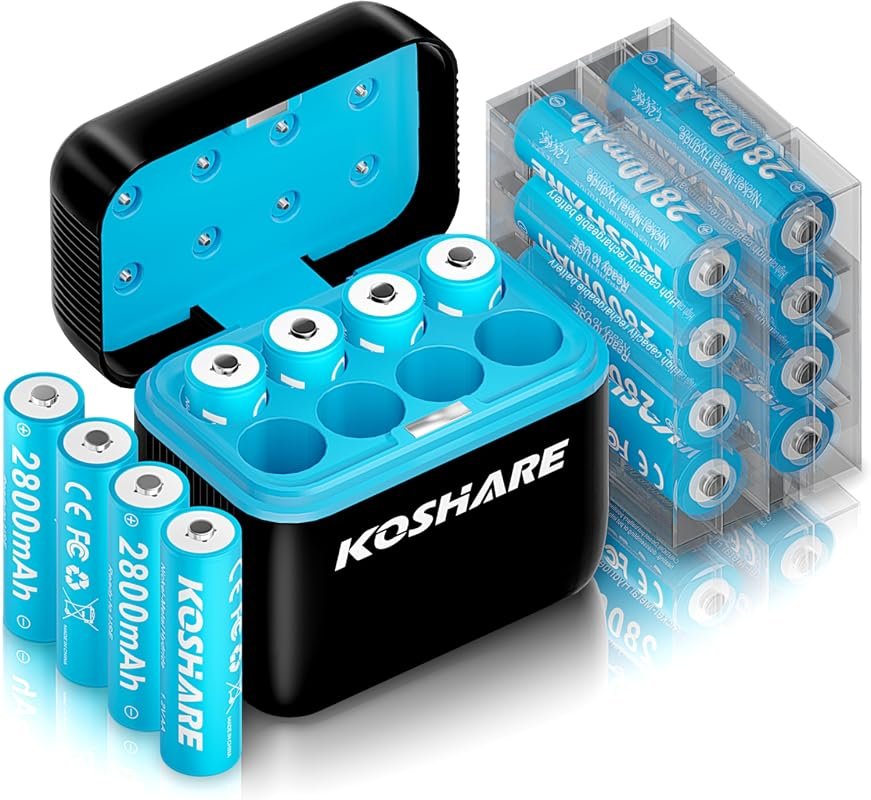16-Pack Rechargeable AA Batteries with 8-Slot Type-C Charger, 2800mAh