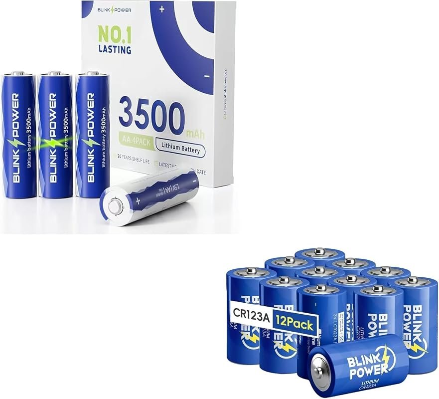 Blinkspower Lithium AA 4-Pack and CR123A 12-Pack Battery Combo for Rel