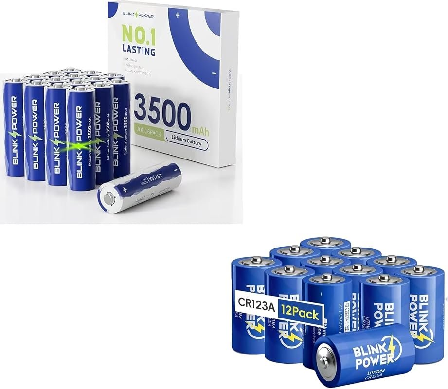Blinkspower Premium Lithium AA 16-Pack and CR123A 12-Pack High-Perform