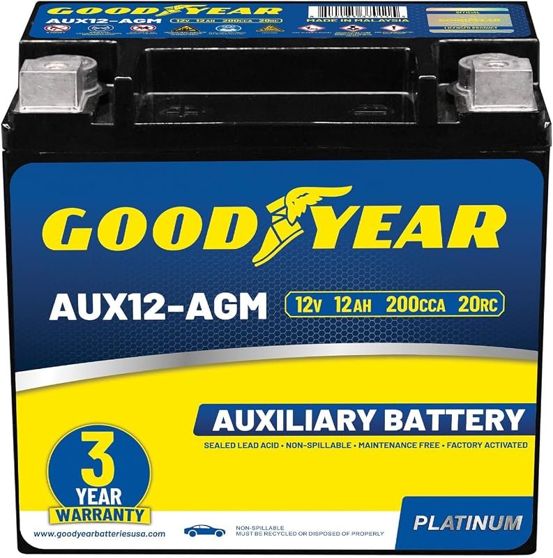 Goodyear 12V 12AH Platinum Series Rechargeable AGM Auxiliary Battery,