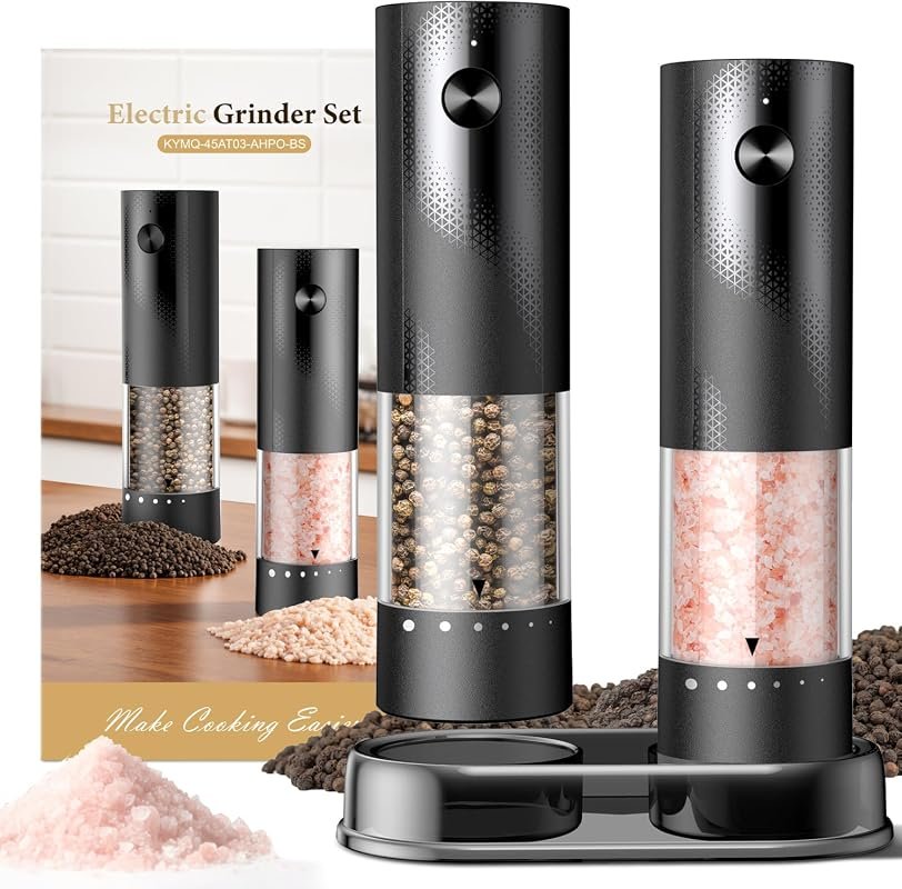Rechargeable Electric Salt and Pepper Grinder Set with Adjustable Coar