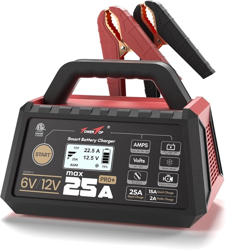 TowerTop 25A Pro+ Battery Charger, 6V/12V Smart Maintainer with Engine