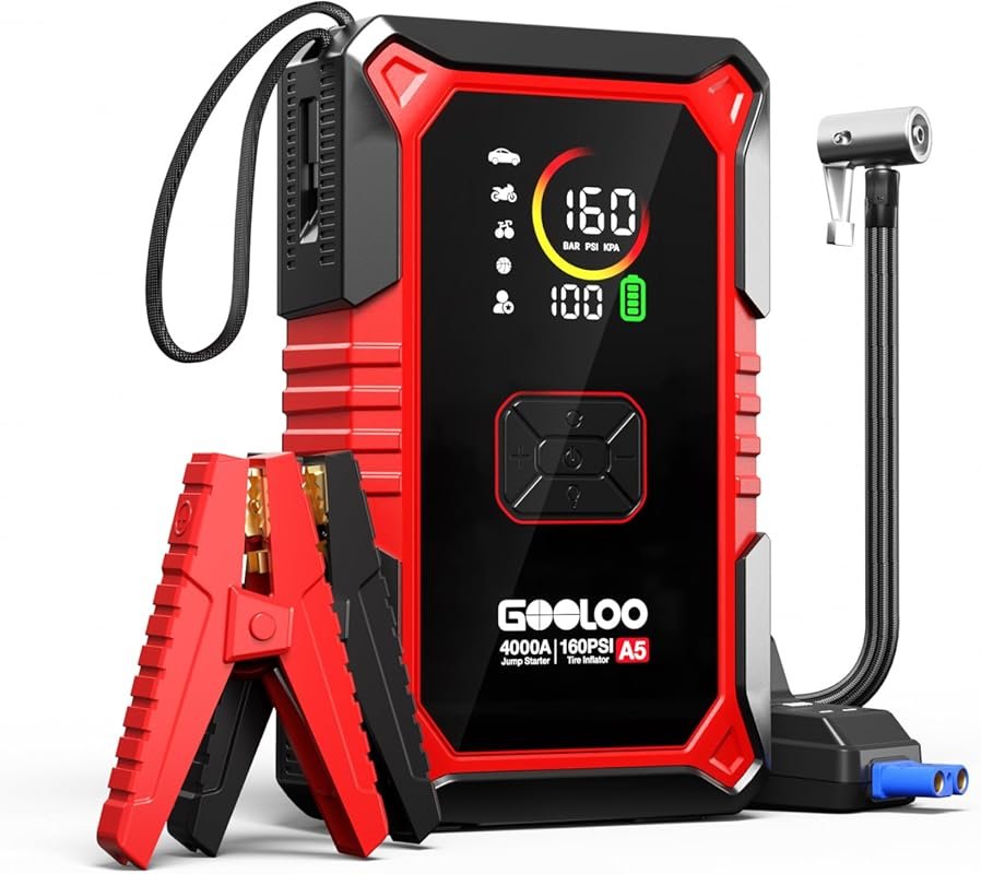 GOOLOO A5 4000A Portable Jump Starter with 160 PSI Air Compressor for 