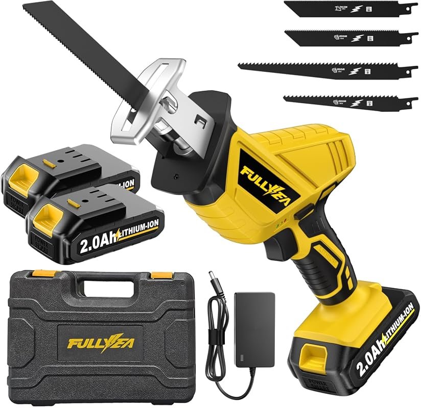 FULLYEA Cordless Reciprocating Saw, 3500 SPM with Dual 2.0Ah Batteries