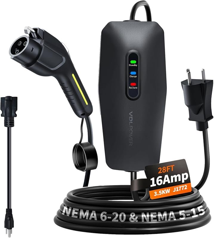 Portable Level 1 2 EV Charger 16A 3.5KW with 28ft Cable for SAE J1772 