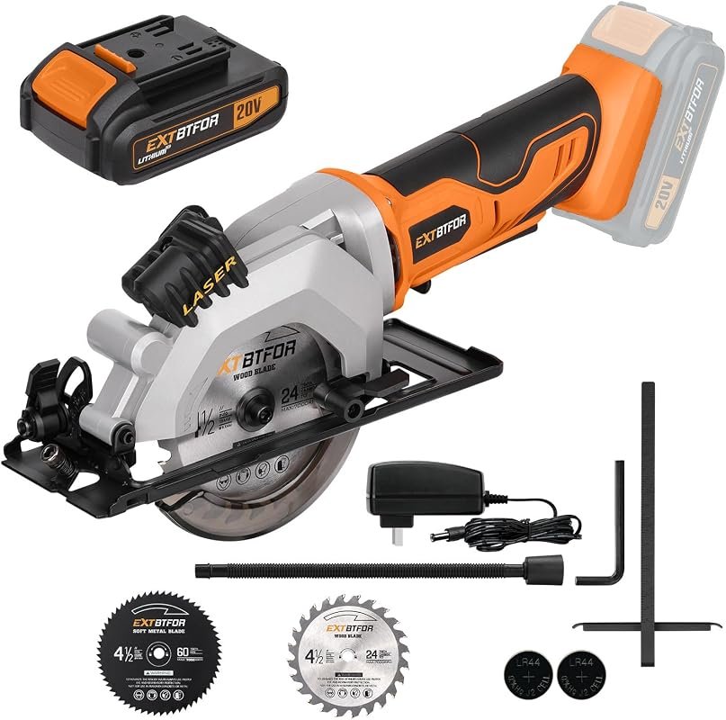 4-1/2 Inch Mini Circular Saw with 2.0 Battery Laser Guide and 3400 RPM