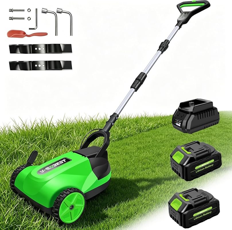 Portable Mini Cordless Electric Lawn Mower with Two 4.0Ah Batteries fo