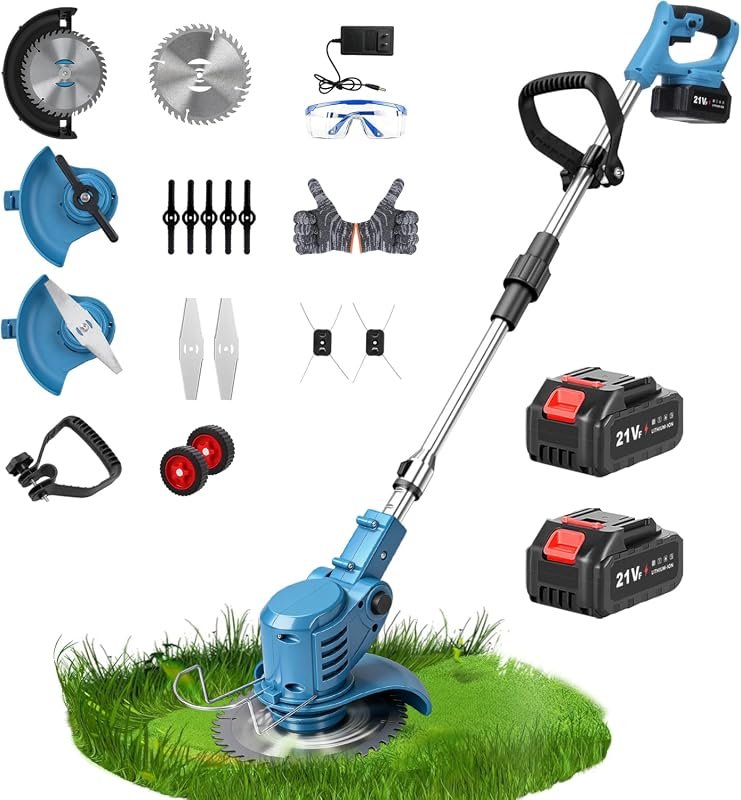 4-in-1 Cordless Electric Weed Wacker with Wheels, Battery Powered Brush Cutter and Lawn Trimmer for Garden
