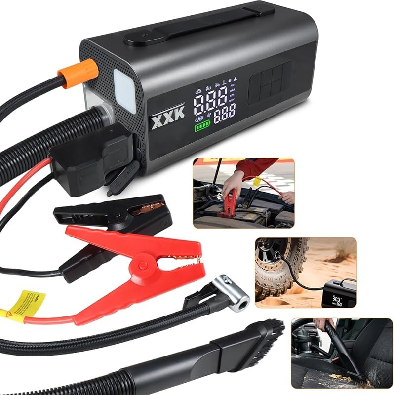 2000A Portable Car Jump Starter with 150PSI Tire Inflator 15000PA Vacu