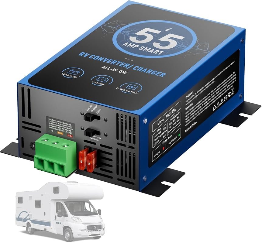 55 Amp RV Power Converter Charger 120V AC to 12V DC with Adjustable Sm
