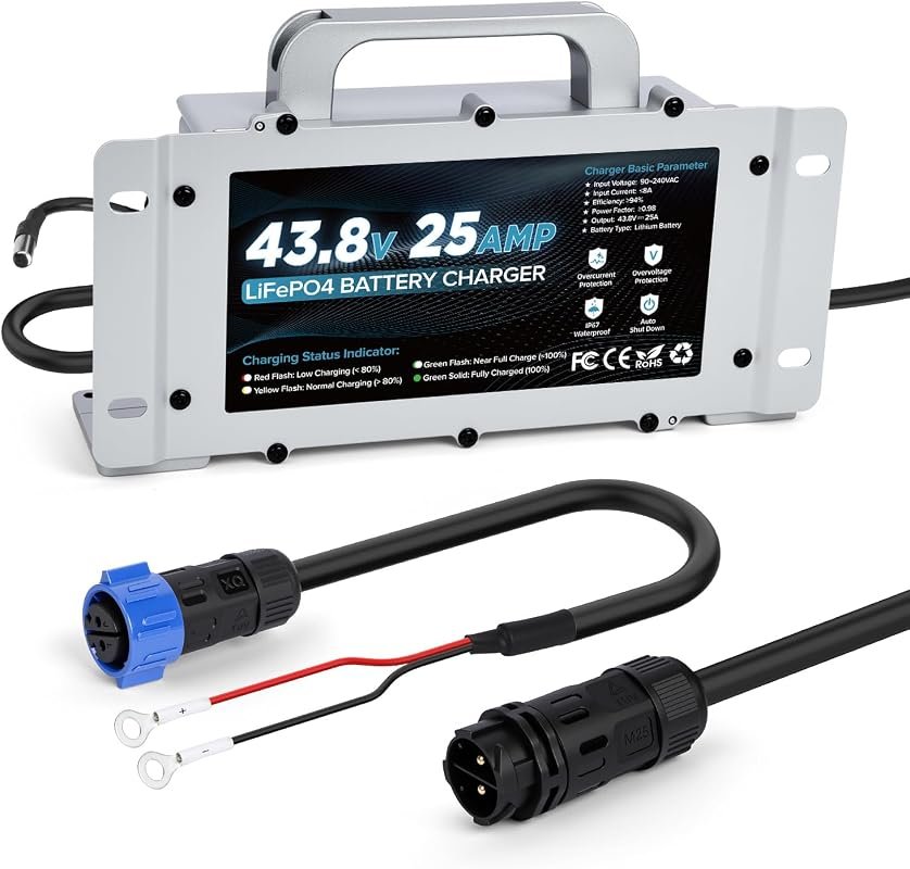 36V 25A LiFePO4 Battery Charger, 1250W Fast Charging IP67 Waterproof P