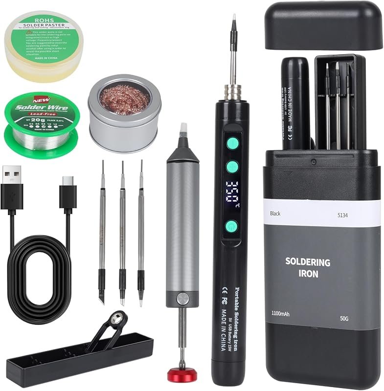1100mAh Cordless USB-C Rechargeable Soldering Iron Kit with LCD Screen
