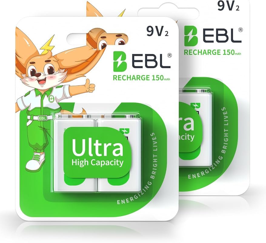 EBL 9V Rechargeable Batteries, 150mAh Long-Lasting NiMH 9 Volt Batteri