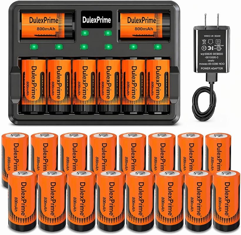 DulexPrime 16-Pack 123A Rechargeable Batteries and Charger Kit for Arl